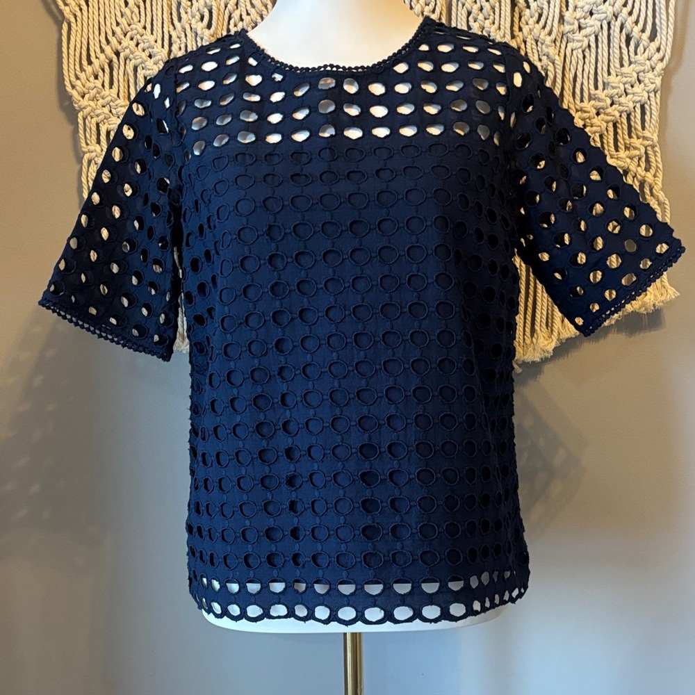 Crown & Ivy Navy Eyelet Blouse
